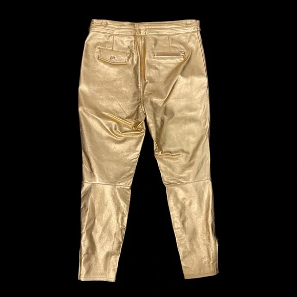 H&Moschino Gold Calf Leather Women's Pants Rare COLLAB - Picture 5 of 16